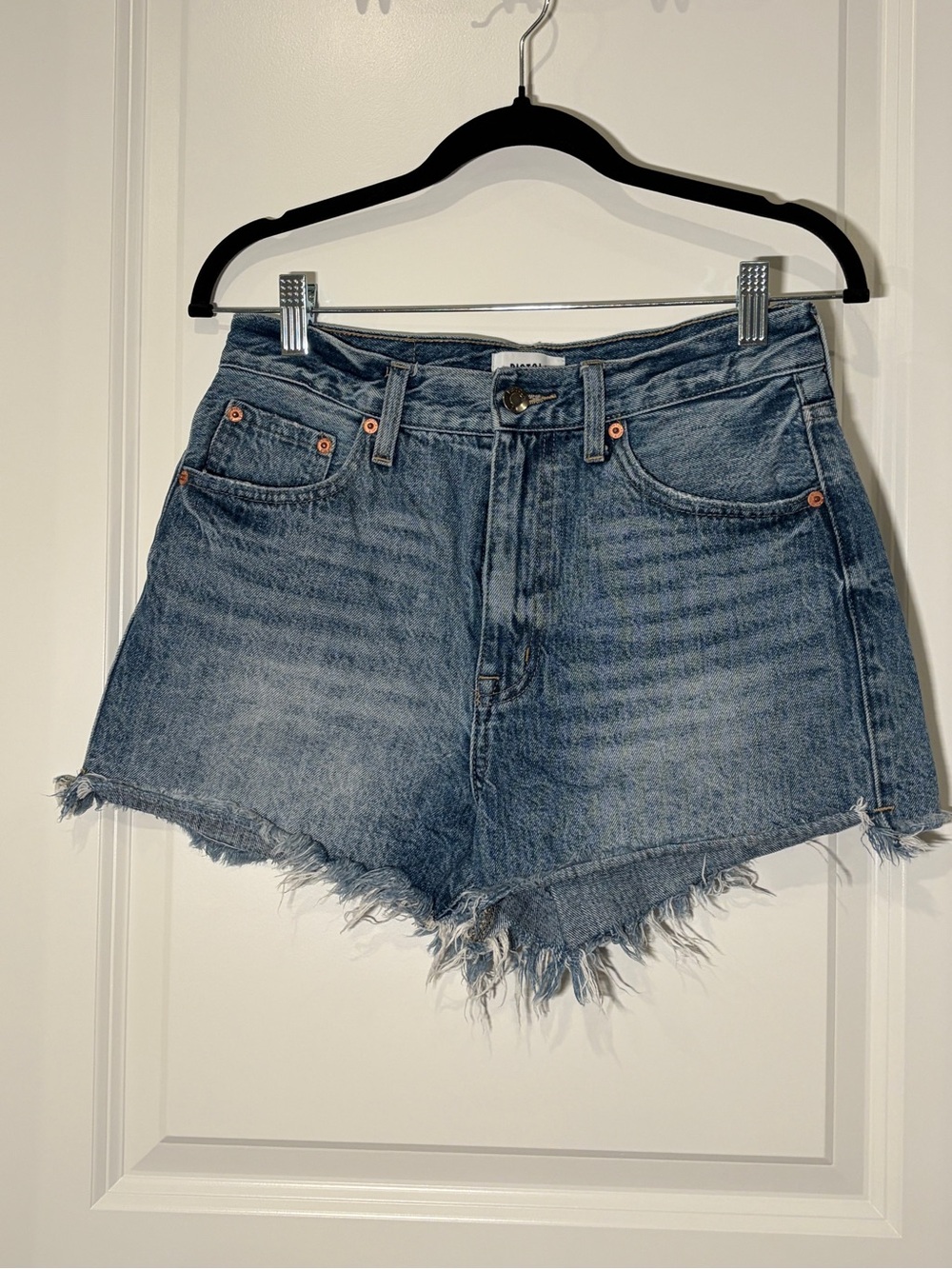 PISTOLA High Rise Cut Off Denim Shorts Frayed Raw Hem Blue Size 28